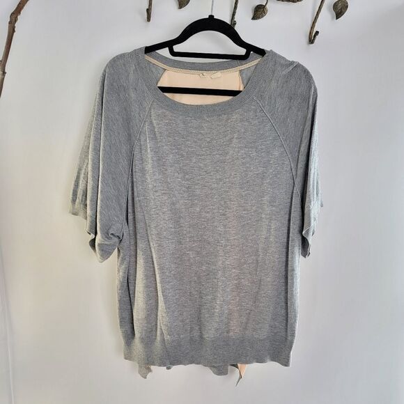 Anthropologie moth east falls short sleeve gray sweater semi sheer back - Picture 1 of 7